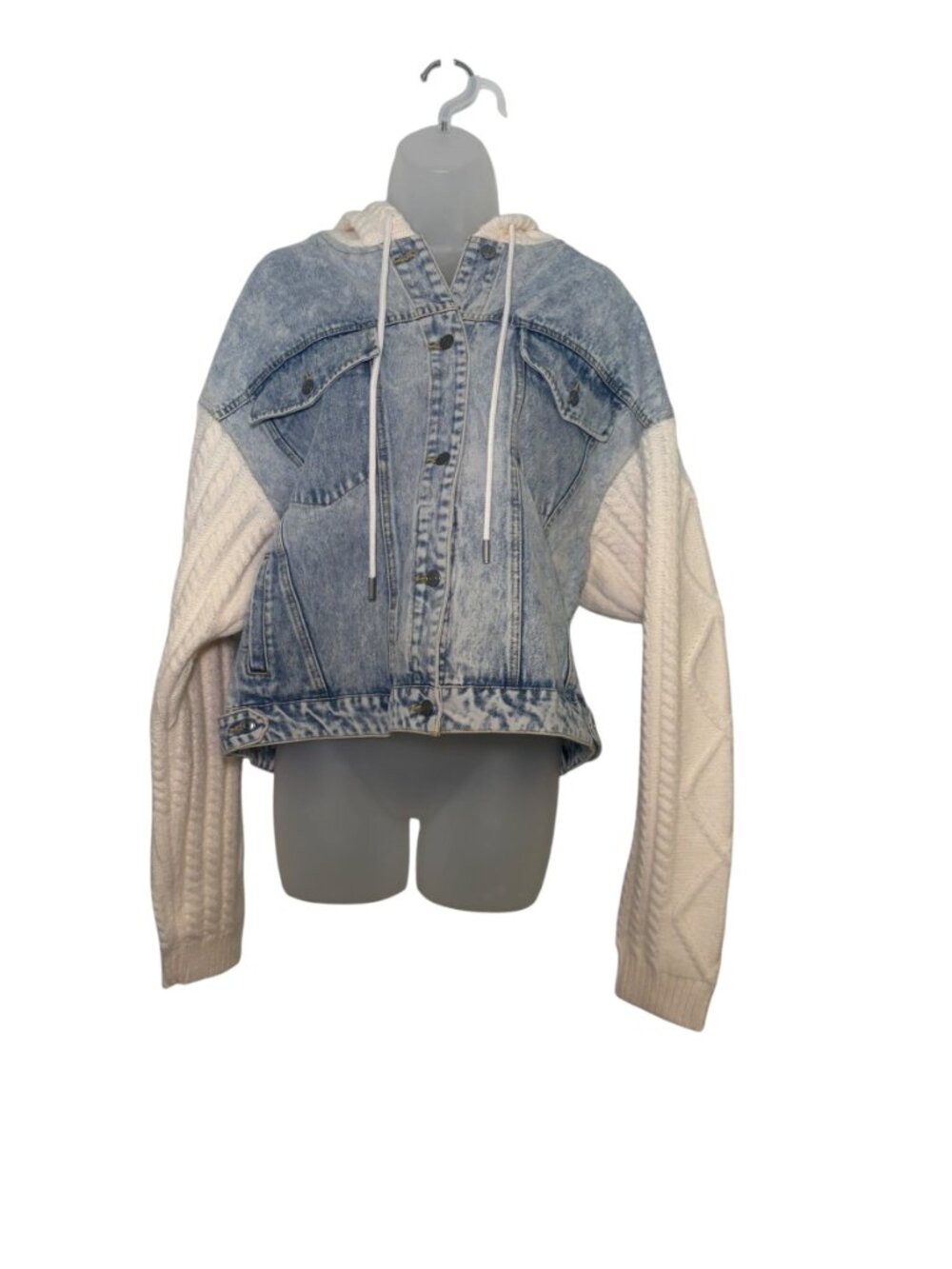 Elan Denim Knit Sleeve Hooded Jacket Mixed Media Large - Picture 3 of 10
